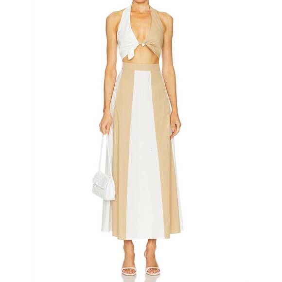 NEW ADRIANA DEGREAS giardino high-waist maxi skirt in off-white / beige